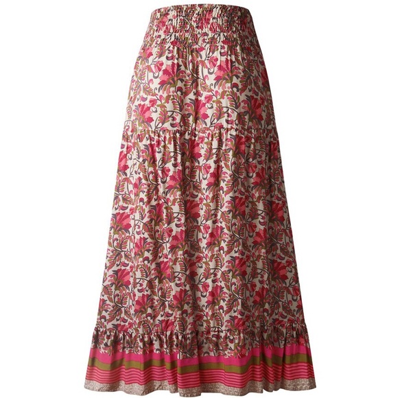 Boho Gypsy Floral Print High Low Maxi Skirt (Red) - Picture 5 of 7